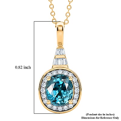 Luxoro AAA Cambodian Blue Zircon and Diamond I2 2.70 ctw Blue Radiance Halo Pendant Necklace in 10K Yellow Gold 20 Inches