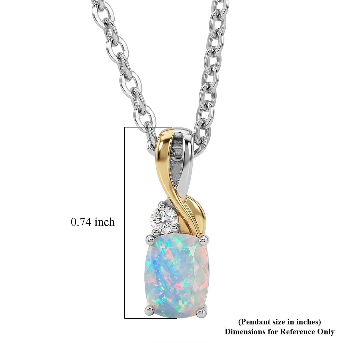 D'Joy Premium Ethiopian Welo Opal and Moissanite 0.90 ctw Nature Glow Pendant Necklace in 14K Yellow Gold Over and Sterling Silver 18 Inches image number 3