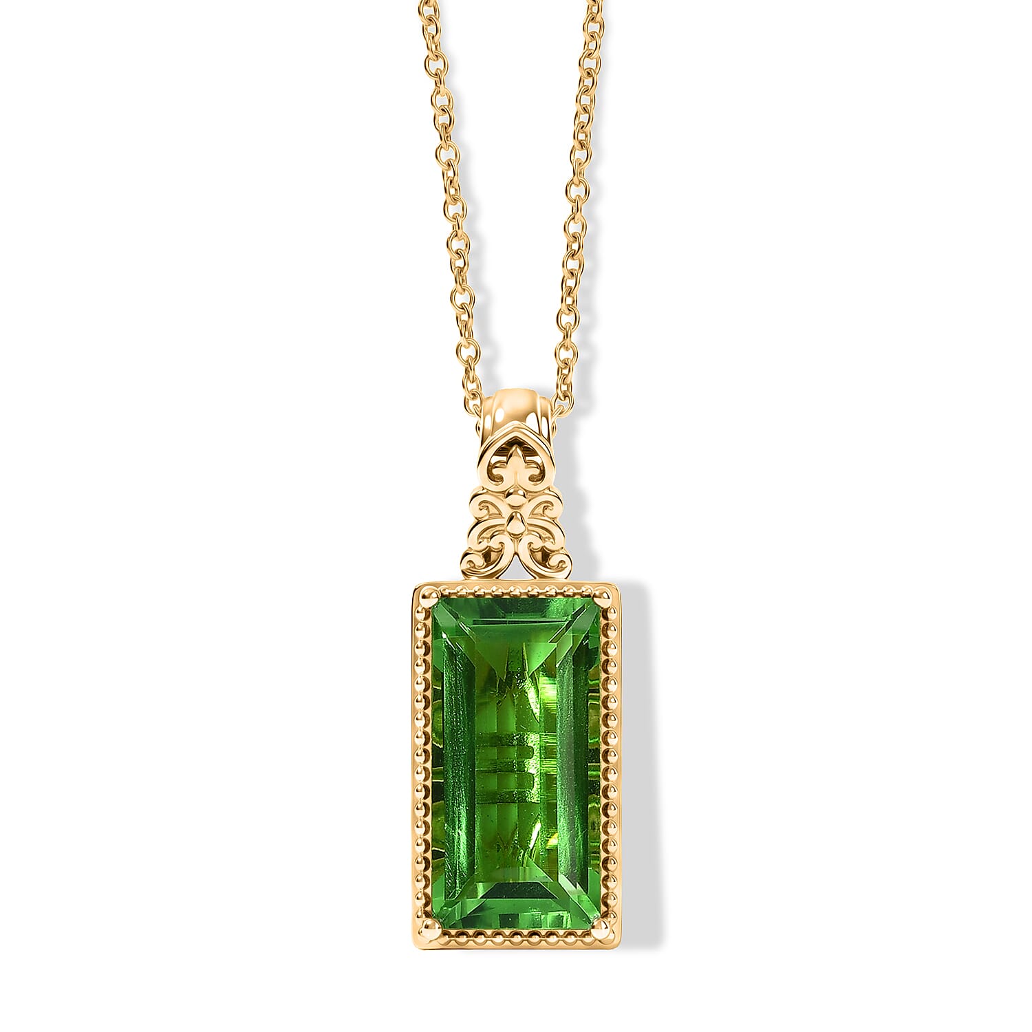 EverTrue Chartreuse Quartz (Triplet) 12.50 ctw Pendant in 18K YG Plated with ION Plated YG Stainless Steel Necklace 20 Inches