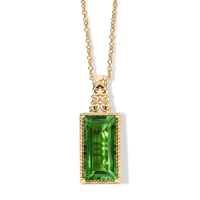 EverTrue Chartreuse Quartz (Triplet) 12.50 ctw Pendant in 18K YG Plated with ION Plated YG Stainless Steel Necklace 20 Inches