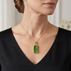 EverTrue Chartreuse Quartz Forest Treasure Pendant in 18K YG Plated with ION Plated YG Stainless Steel Necklace (20 Inches) 12.50 ctw