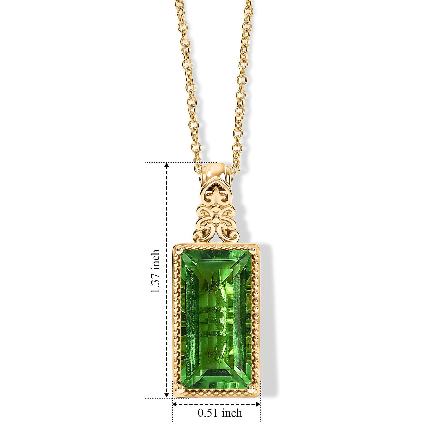 EverTrue Chartreuse Quartz (Triplet) 12.50 ctw Pendant in 18K YG Plated with ION Plated YG Stainless Steel Necklace 20 Inches