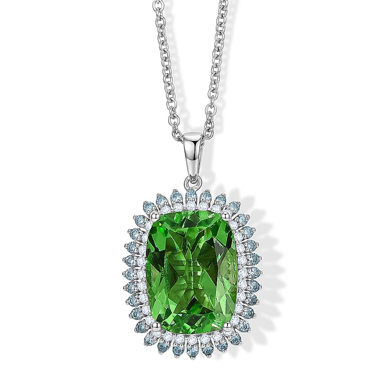 EverTrue Chartreuse Quartz (Triplet) and Multi Gemstone 12.30 ctw Pendant in Platinum Bond with Stainless Steel Necklace 20 Inches