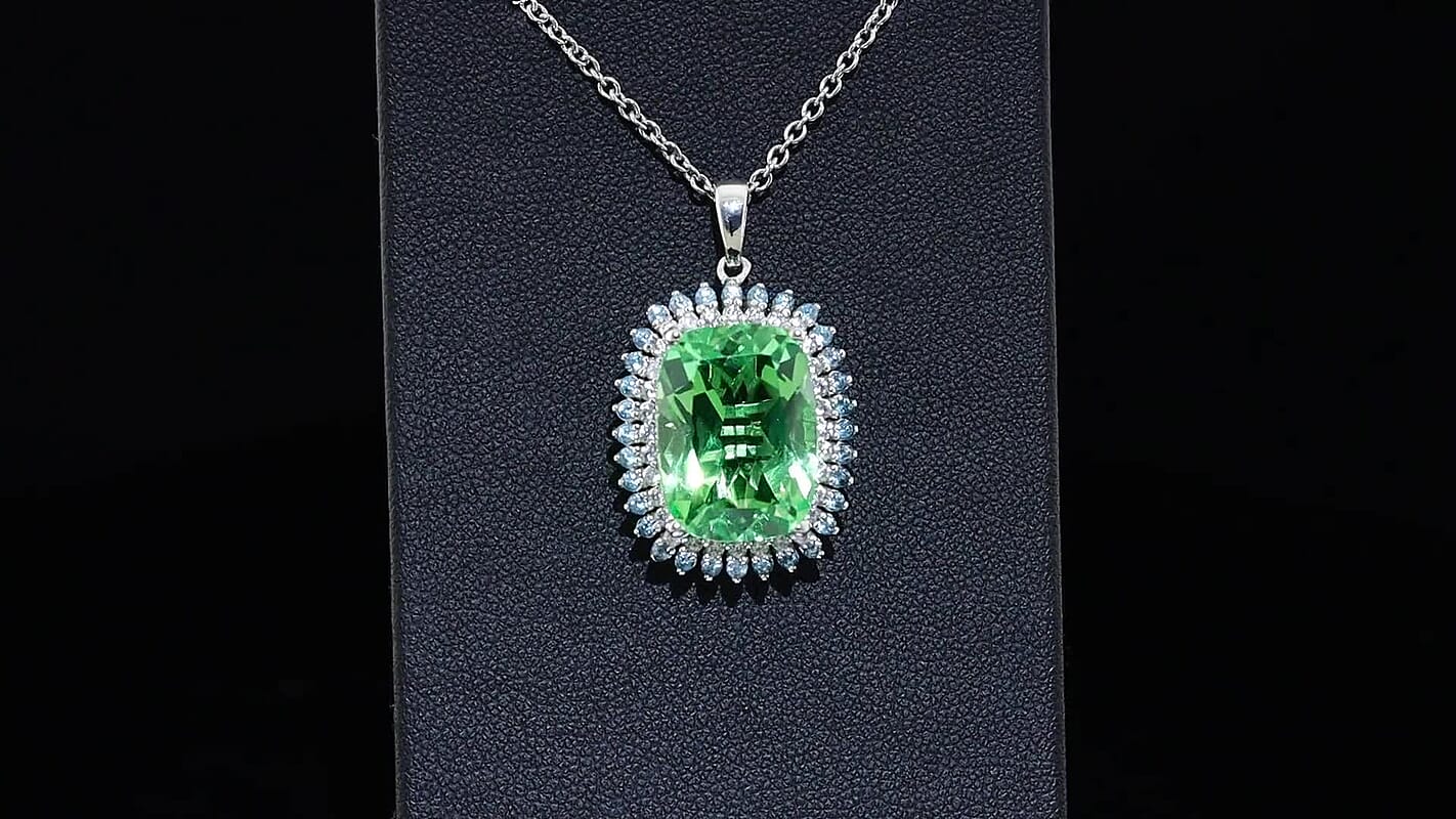 EverTrue Chartreuse Quartz, Multi Gemstone Radiant Spark Pendant in Platinum Bond with Stainless Steel Necklace (20 Inches) 12.30 ctw