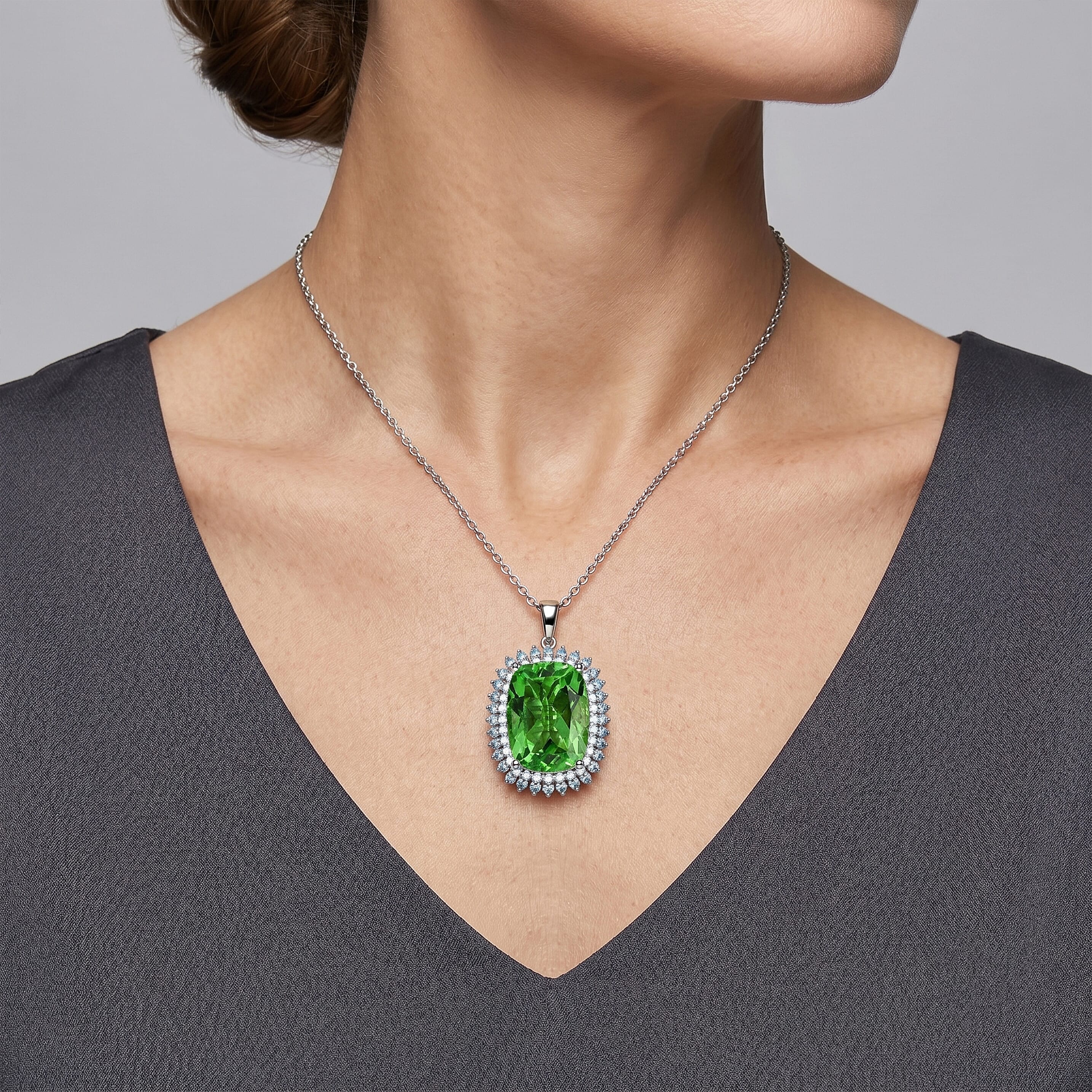 EverTrue Chartreuse Quartz (Triplet) and Multi Gemstone 12.30 ctw Pendant in Platinum Bond with Stainless Steel Necklace 20 Inches