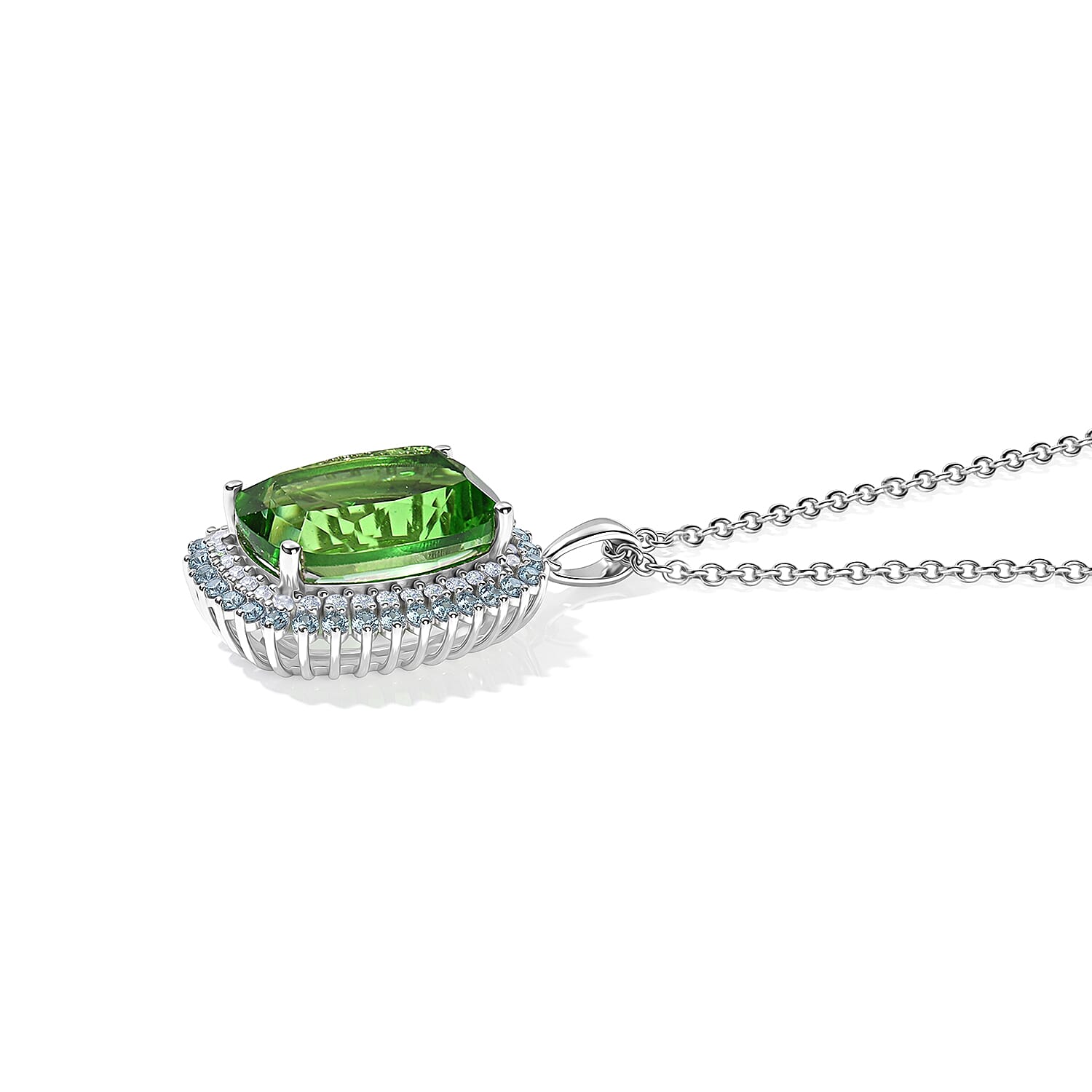 EverTrue Chartreuse Quartz (Triplet) and Multi Gemstone 12.30 ctw Pendant in Platinum Bond with Stainless Steel Necklace 20 Inches