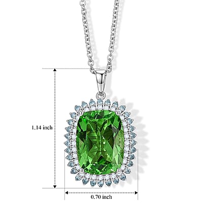EverTrue Chartreuse Quartz (Triplet) and Multi Gemstone 12.30 ctw Pendant in Platinum Bond with Stainless Steel Necklace 20 Inches