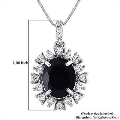 D'Joy Premium Kanchanaburi Blue Sapphire (DF) and Moissanite 8.20 ctw Pendant Necklace in Rhodium Over Sterling Silver 18 Inches
