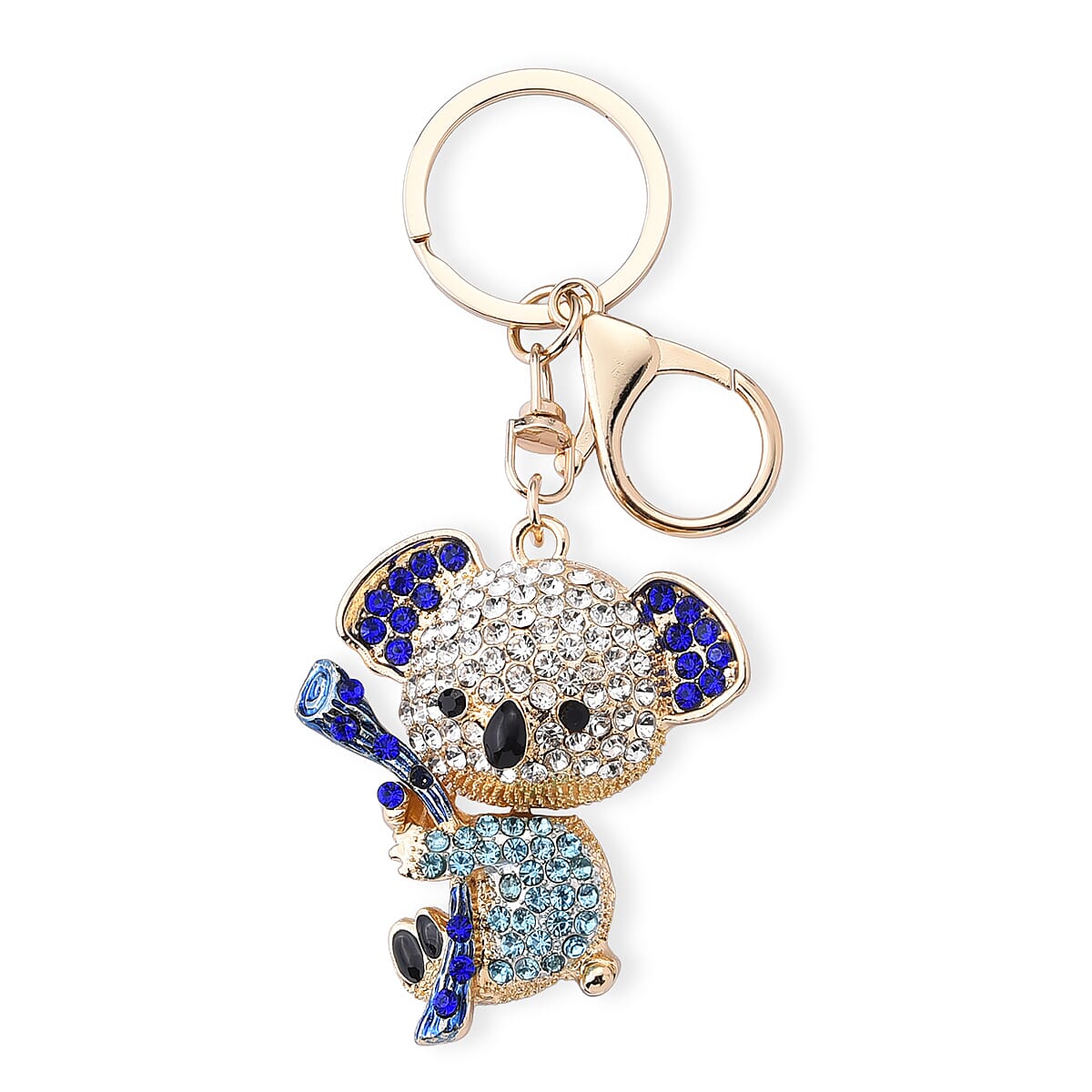 Set of 3 Multi Color Austrian Crystal, Enameled Koala, Panda and Dog Keychain in Goldtone