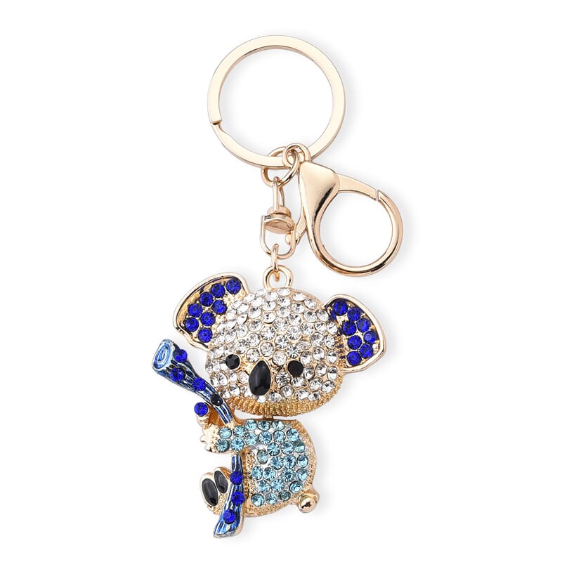 Set of 3 Multi Color Austrian Crystal, Enameled Koala, Panda and Dog Keychain in Goldtone