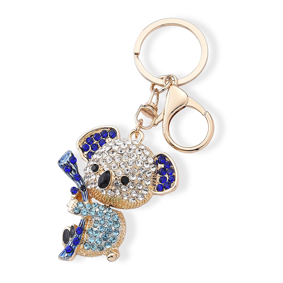 Set of 3 Multi Color Austrian Crystal, Enameled Koala, Panda and Dog Keychain in Goldtone