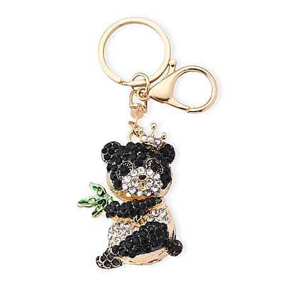 Set of 3 Multi Color Austrian Crystal, Enameled Koala, Panda and Dog Keychain in Goldtone