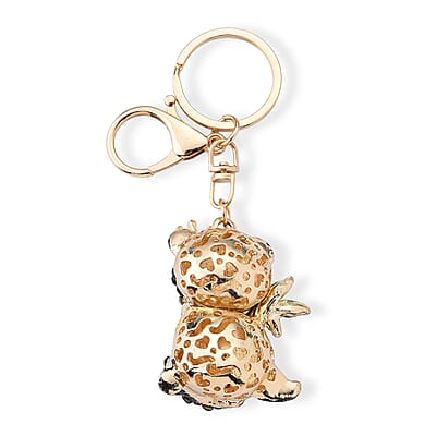 Set of 3 Multi Color Austrian Crystal, Enameled Koala, Panda and Dog Keychain in Goldtone