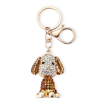 Set of 3 Multi Color Austrian Crystal, Enameled Koala, Panda and Dog Keychain in Goldtone