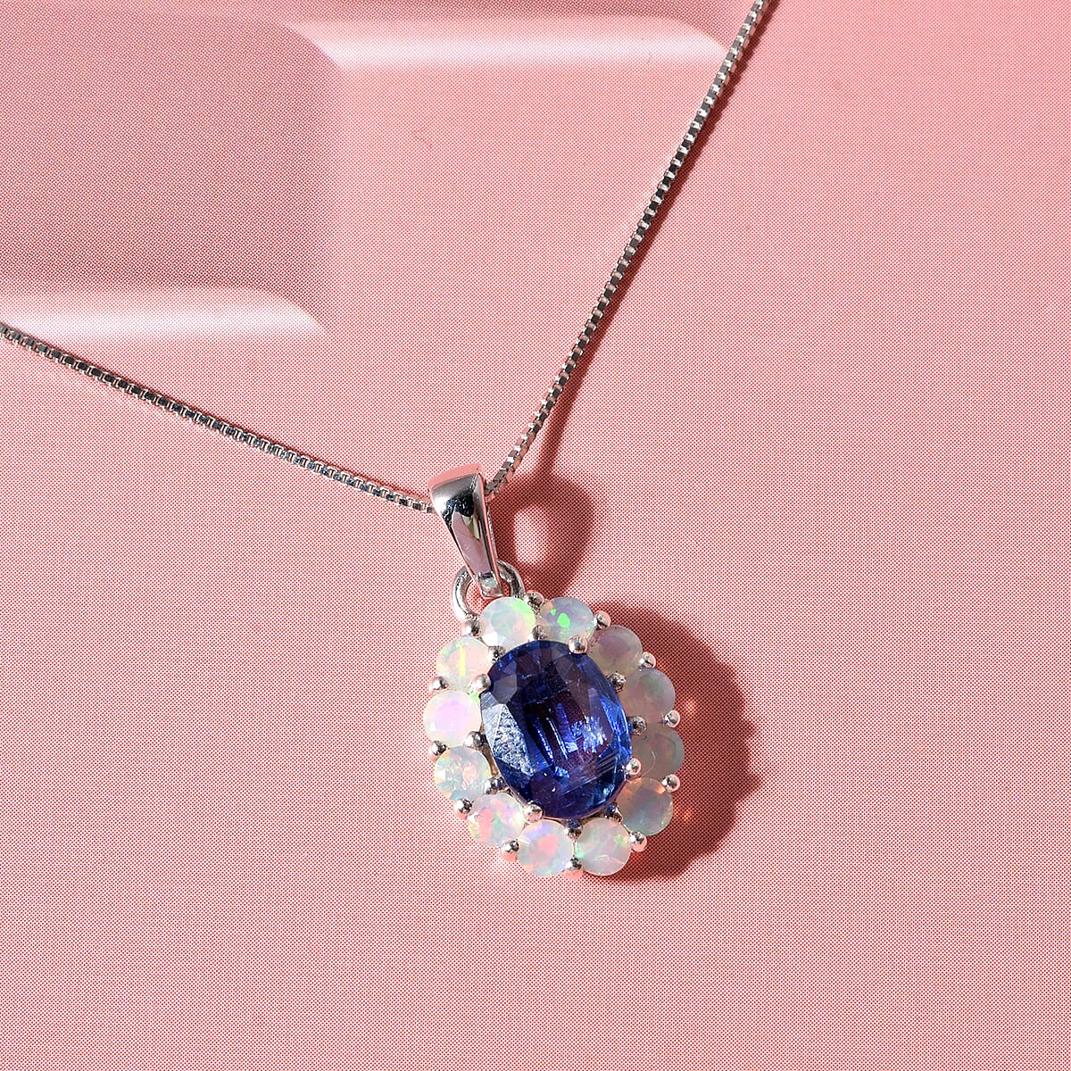 D'Joy Premium Kashmir Kyanite and Ethiopian Welo Opal 2.15 ctw Majestic Glow Pendant Necklace in Rhodium Over Sterling Silver 18 Inches image number 1