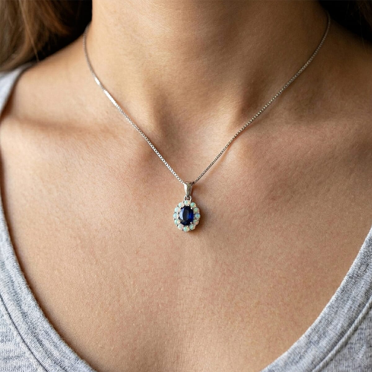 D'Joy Premium Kashmir Kyanite and Ethiopian Welo Opal 2.15 ctw Majestic Glow Pendant Necklace in Rhodium Over Sterling Silver 18 Inches image number 2