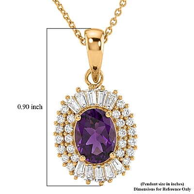 D'Joy AAA Radiant Ember Garnet and Moissanite 2.00 ctw Scarlet Crown Halo Pendant Necklace in 18K Vermeil Yellow Gold Over Sterling Silver (18 Inches)