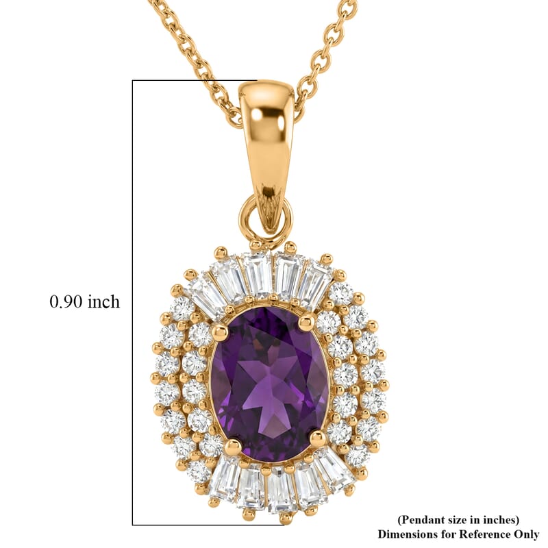 D'Joy AAA Radiant Ember Garnet and Moissanite 2.00 ctw Scarlet Crown Halo Pendant Necklace in 18K Vermeil Yellow Gold Over Sterling Silver (18 Inches)