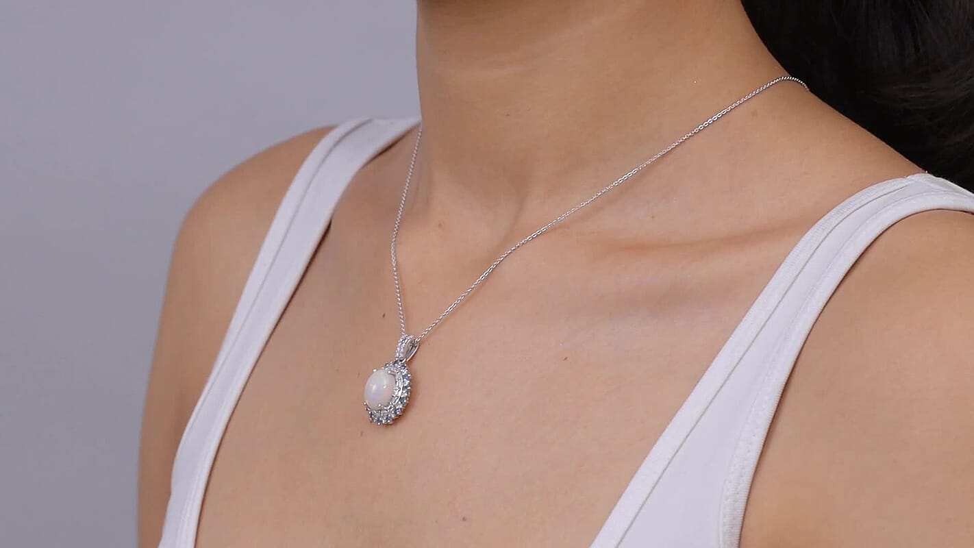 D'Joy Premium Ethiopian Welo Opal and Multi Gemstone 4.15 ctw Pendant Necklace in Rhodium Over Sterling Silver 20 Inches
