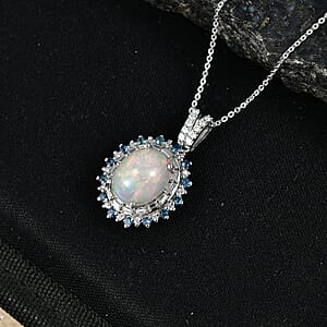 D'Joy Premium Ethiopian Welo Opal and Multi Gemstone 4.15 ctw Pendant Necklace in Rhodium Over Sterling Silver 20 Inches
