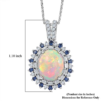 D'Joy Premium Ethiopian Welo Opal and Multi Gemstone 4.15 ctw Royal Sunburst Pendant Necklace in Rhodium Over Sterling Silver 20 Inches