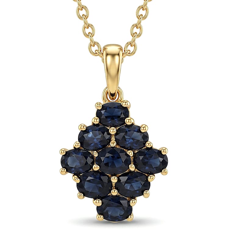 EverTrue Kanchanaburi Blue Sapphire (DF) 1.90 ctw Starlit Harmony Pendant in 18K YG Plated with ION Plated YG Stainless Steel Necklace 20 Inches