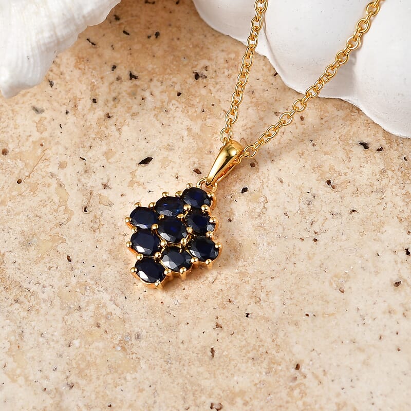 EverTrue Kanchanaburi Blue Sapphire (DF) 1.90 ctw Starlit Harmony Pendant in 18K YG Plated with ION Plated YG Stainless Steel Necklace 20 Inches