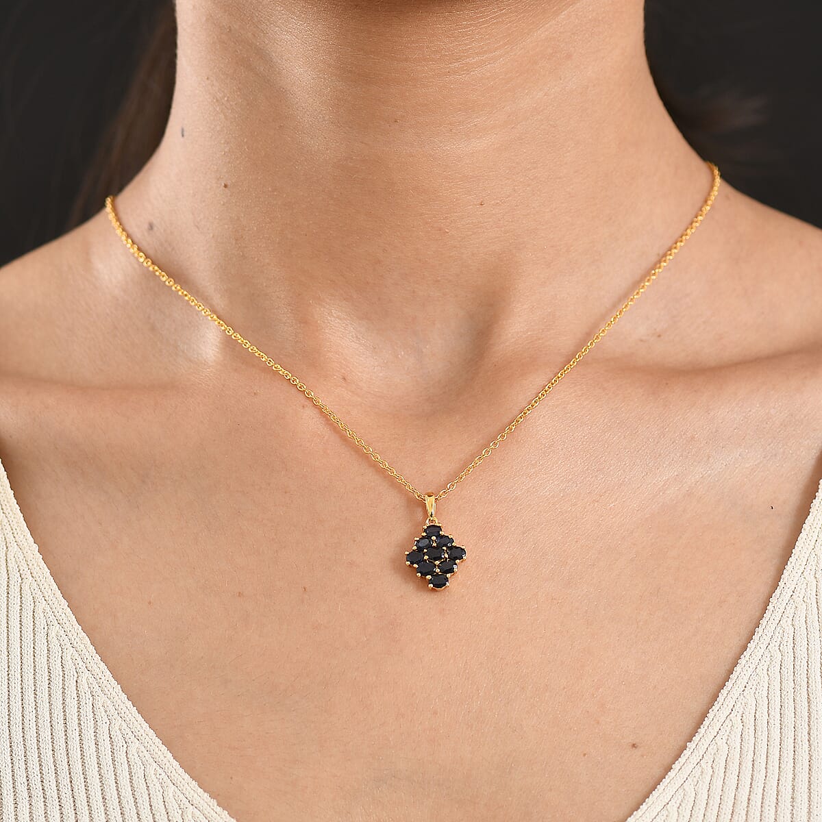 EverTrue Kanchanaburi Blue Sapphire (DF) 1.90 ctw Starlit Harmony Pendant in 18K YG Plated with ION Plated YG Stainless Steel Necklace 20 Inches image number 2