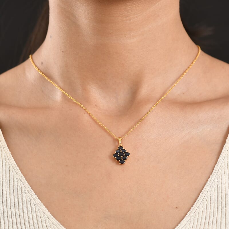 EverTrue Kanchanaburi Blue Sapphire (DF) 1.90 ctw Starlit Harmony Pendant in 18K YG Plated with ION Plated YG Stainless Steel Necklace 20 Inches