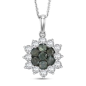 D'Joy Narsipatnam Alexandrite and Moissanite 1.70 ctw Garden Starburst Pendant Necklace in Rhodium Over Sterling Silver 20 Inches