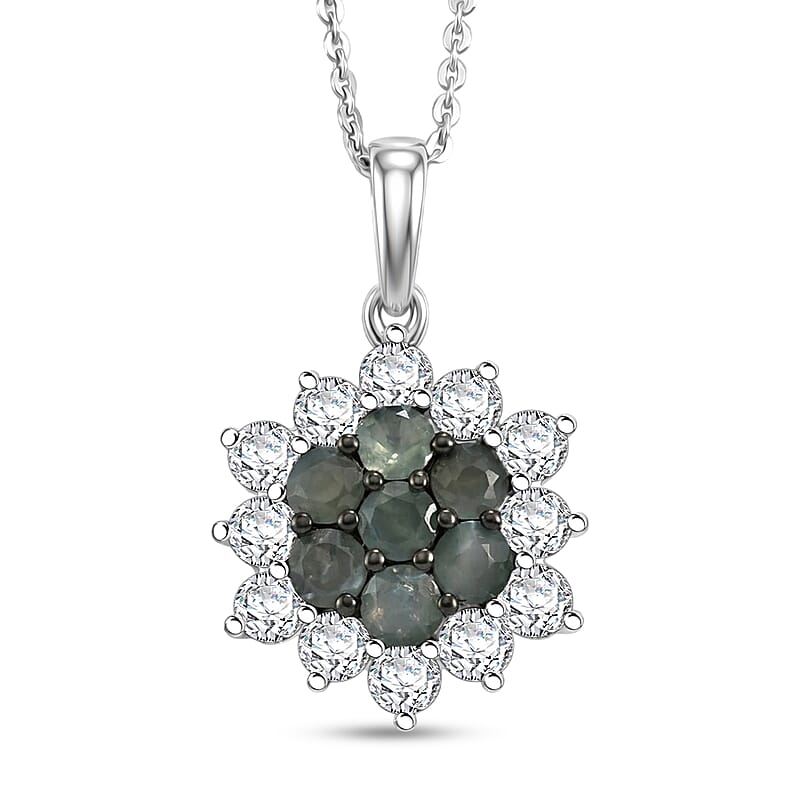 D'Joy Narsipatnam Alexandrite and Moissanite 1.70 ctw Garden Starburst Pendant Necklace in Rhodium Over Sterling Silver 20 Inches