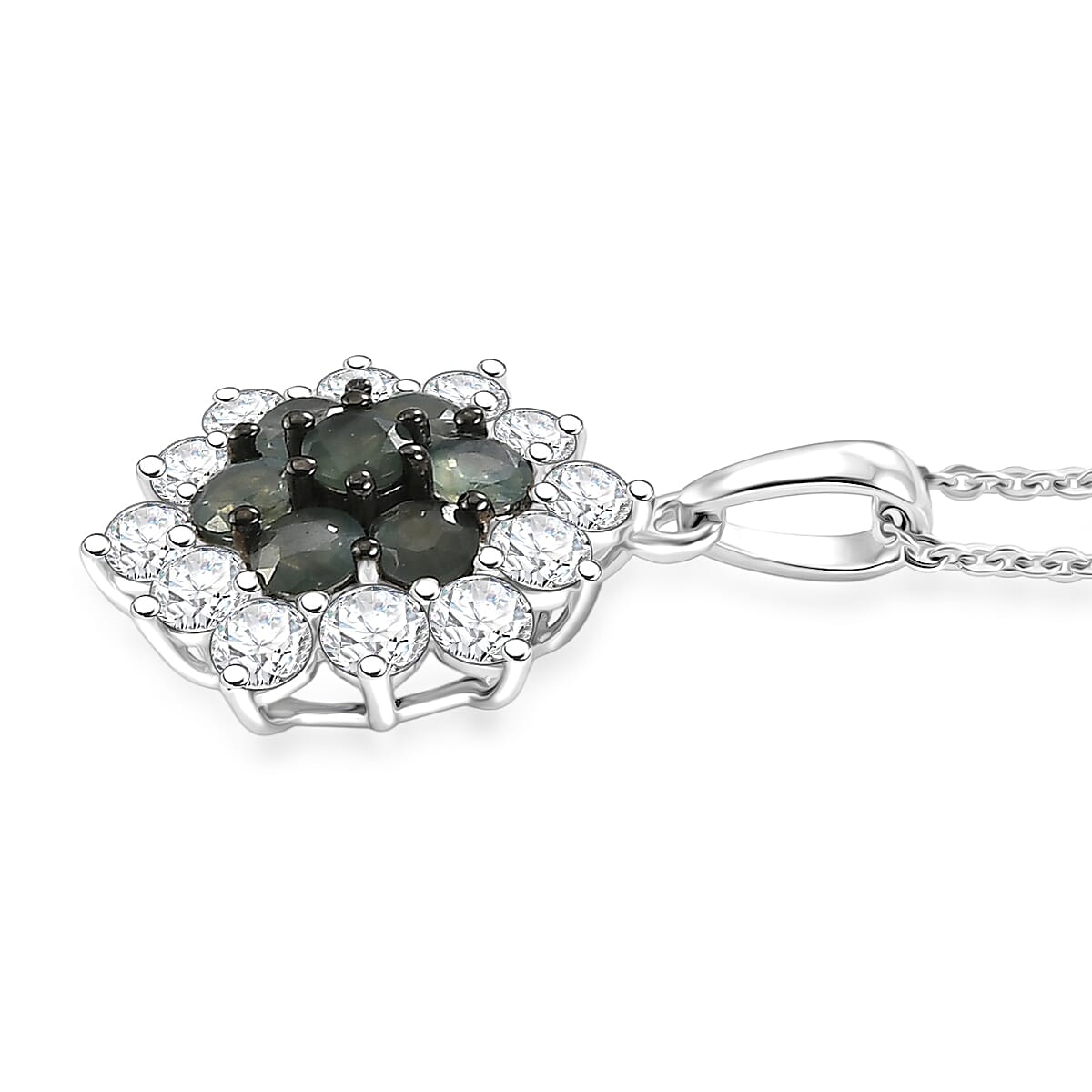D'Joy Narsipatnam Alexandrite and Moissanite 1.70 ctw Garden Starburst Pendant Necklace in Rhodium Over Sterling Silver 20 Inches