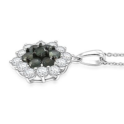 D'Joy Narsipatnam Alexandrite and Moissanite 1.70 ctw Garden Starburst Pendant Necklace in Rhodium Over Sterling Silver 20 Inches
