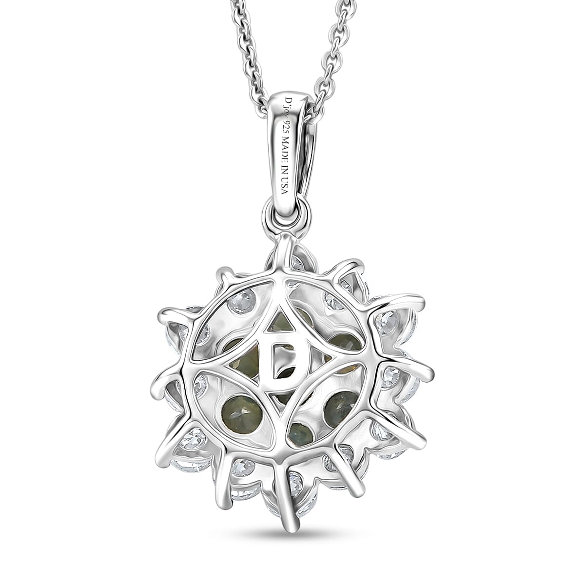 D'Joy Narsipatnam Alexandrite and Moissanite 1.70 ctw Garden Starburst Pendant Necklace in Rhodium Over Sterling Silver 20 Inches