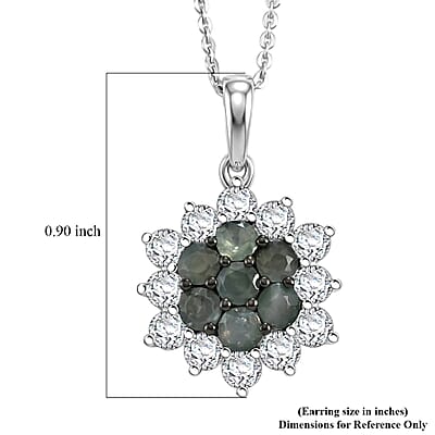 D'Joy Narsipatnam Alexandrite and Moissanite 1.70 ctw Garden Starburst Pendant Necklace in Rhodium Over Sterling Silver 20 Inches