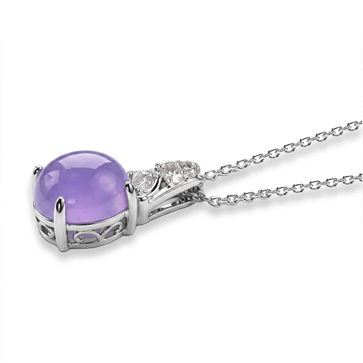 EverTrue Mojave Purple Jade and White Zircon 8.50 ctw Pendant in Platinum Bond with Stainless Steel (20 Inches)