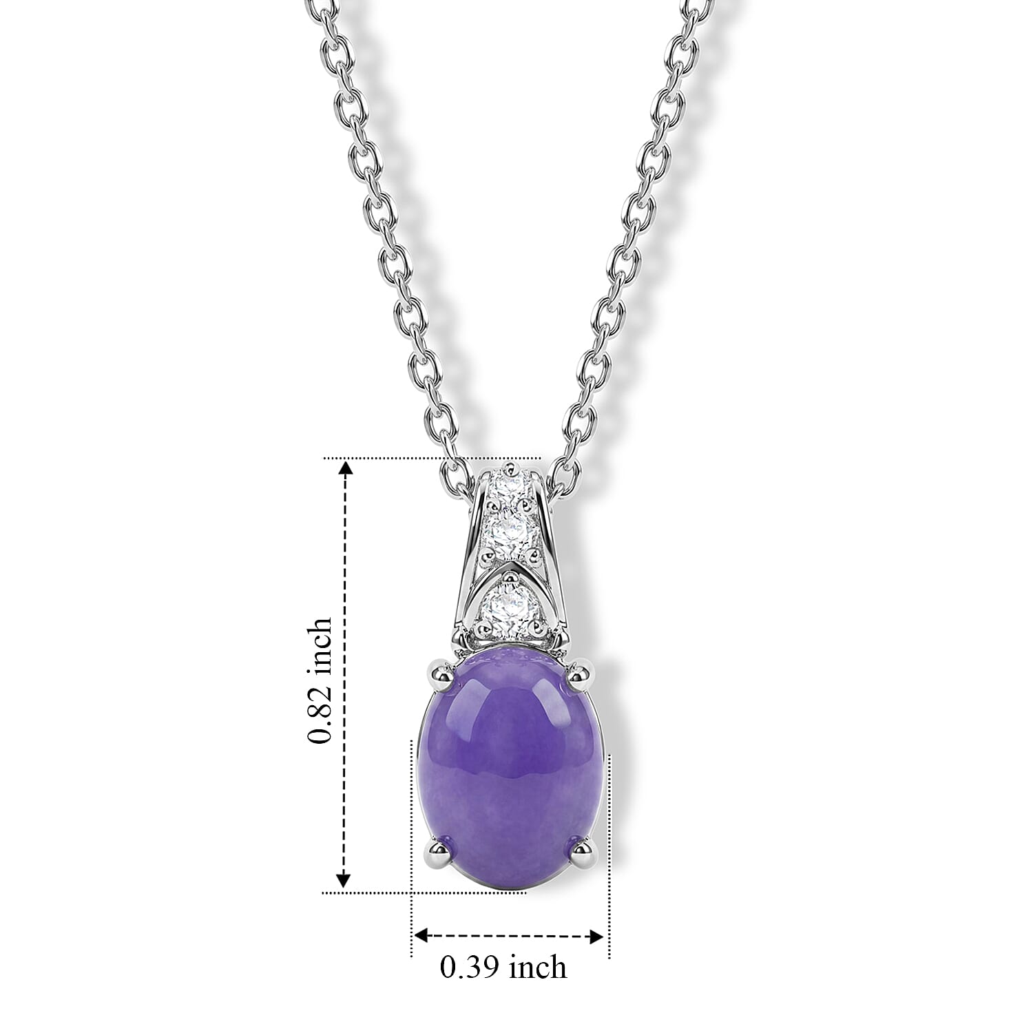 EverTrue Mojave Purple Jade and White Zircon 8.50 ctw Pendant in Platinum Bond with Stainless Steel (20 Inches)