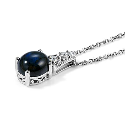 EverTrue Malagasy Labradorite and White Zircon 4.10 ctw Pendant in Platinum Bond with Stainless Steel Necklace 20 Inches