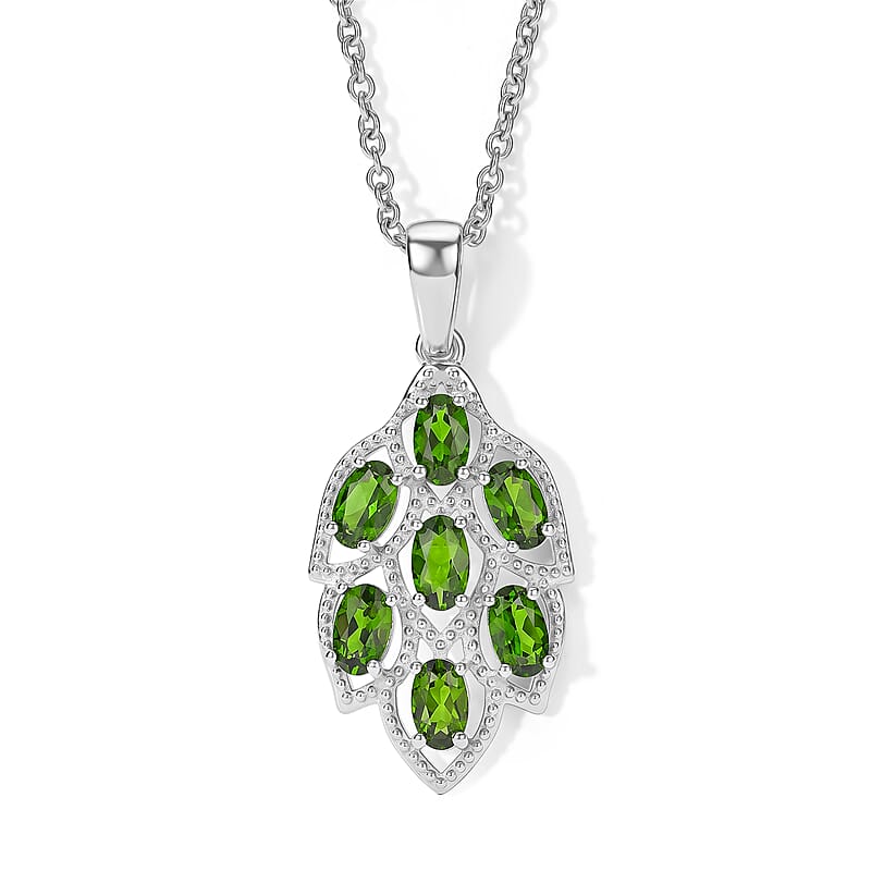 EverTrue Chrome Diopside 2.50 ctw Pendant in Platinum Bond with Stainless Steel Necklace 20 Inches