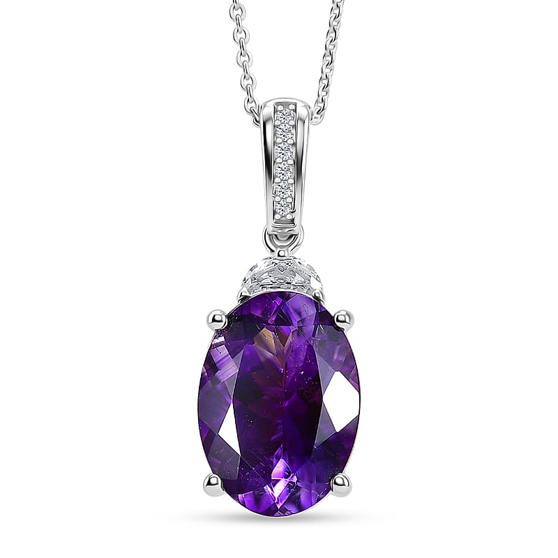 D'Joy AAA Moroccan Amethyst and White Zircon 5.85 ctw Royal Court Pendant Necklace in Rhodium Over Sterling Silver (20 Inches)