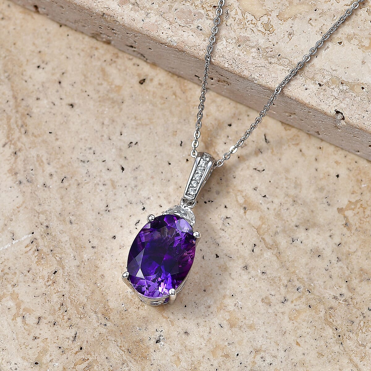 D'Joy AAA Moroccan Amethyst and White Zircon 5.85 ctw Royal Court Pendant Necklace in Rhodium Over Sterling Silver (20 Inches) image number 1