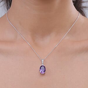 D'Joy AAA Moroccan Amethyst and White Zircon 5.85 ctw Royal Court Pendant Necklace in Rhodium Over Sterling Silver (20 Inches)