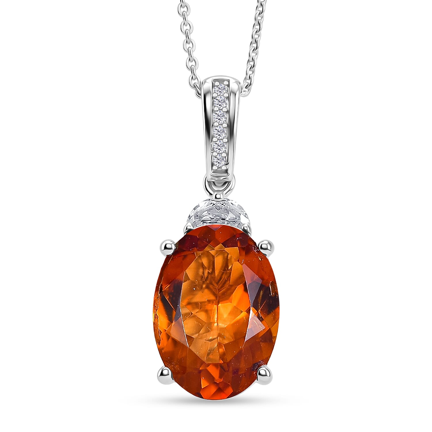 D'Joy Premium Santa Ana Madeira Citrine and White Zircon 5.40 ctw Royal Court Pendant Necklace in Rhodium Over Sterling Silver (