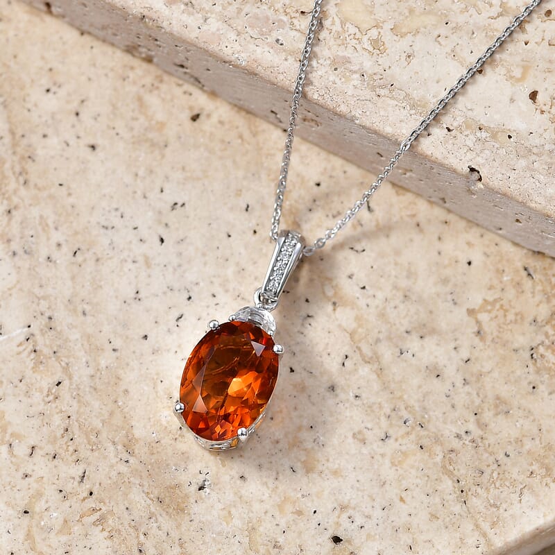 D'Joy Premium Santa Ana Madeira Citrine and White Zircon 5.40 ctw Royal Court Pendant Necklace in Rhodium Over Sterling Silver (20 Inches)