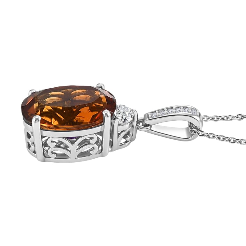 D'Joy Premium Santa Ana Madeira Citrine and White Zircon 5.40 ctw Royal Court Pendant Necklace in Rhodium Over Sterling Silver (20 Inches)