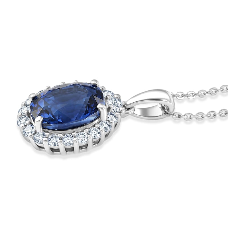 Certified & Appraised D'Joy Premium Kashmir Kyanite and Moissanite 3.80 ctw Pendant Necklace in Rhodium Over Sterling Silver 18 Inches