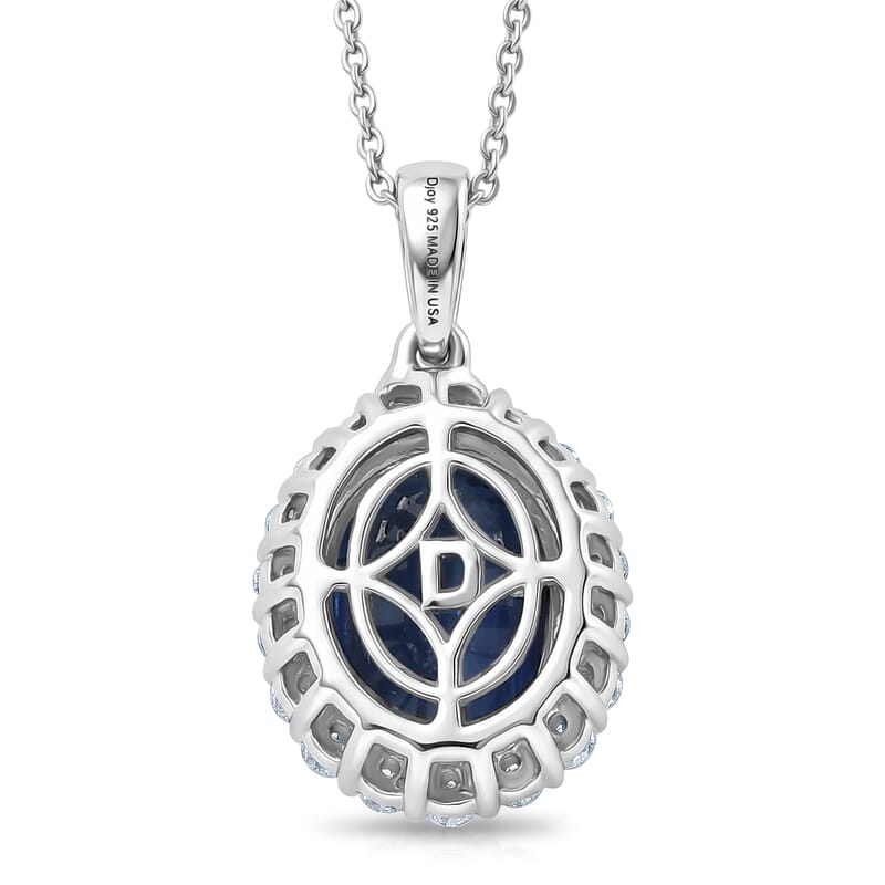 Certified & Appraised D'Joy Premium Kashmir Kyanite and Moissanite 3.80 ctw Pendant Necklace in Rhodium Over Sterling Silver 18 Inches