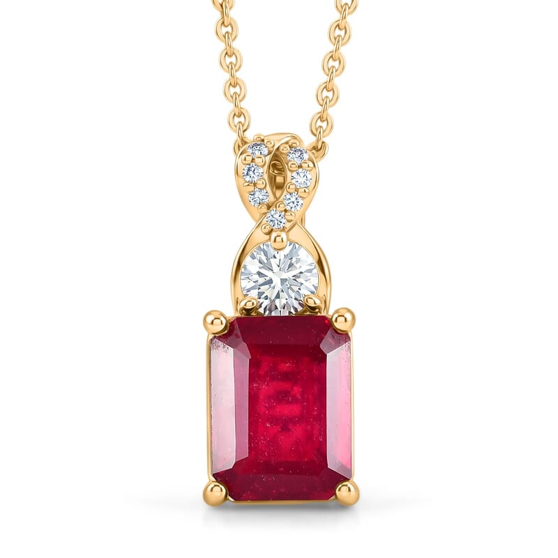 EverTrue Niassa Ruby (FF) and Moissanite 3.00 ctw Scarlet Knot Pendant Necklace in Stainless Steel 20 Inches