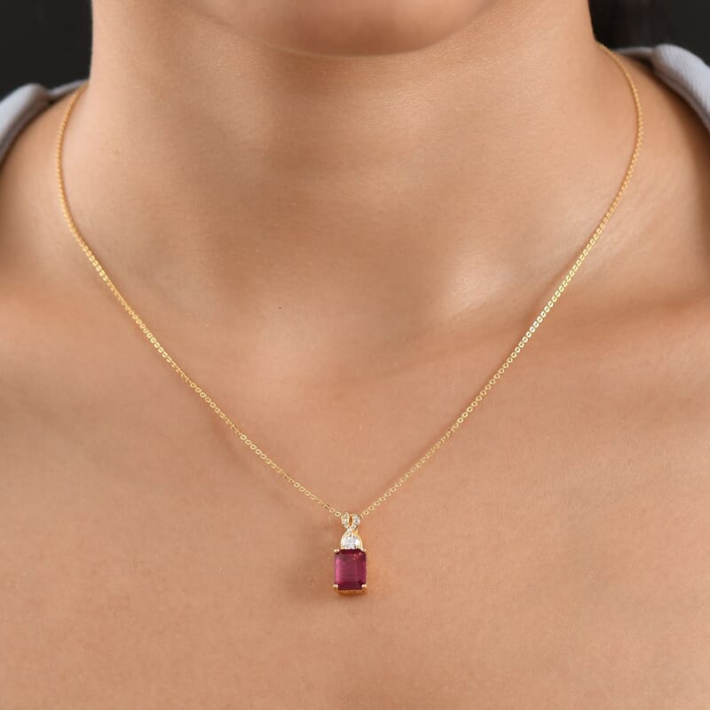 EverTrue Niassa Ruby (FF) and Moissanite 3.00 ctw Scarlet Knot Pendant Necklace in Stainless Steel 20 Inches
