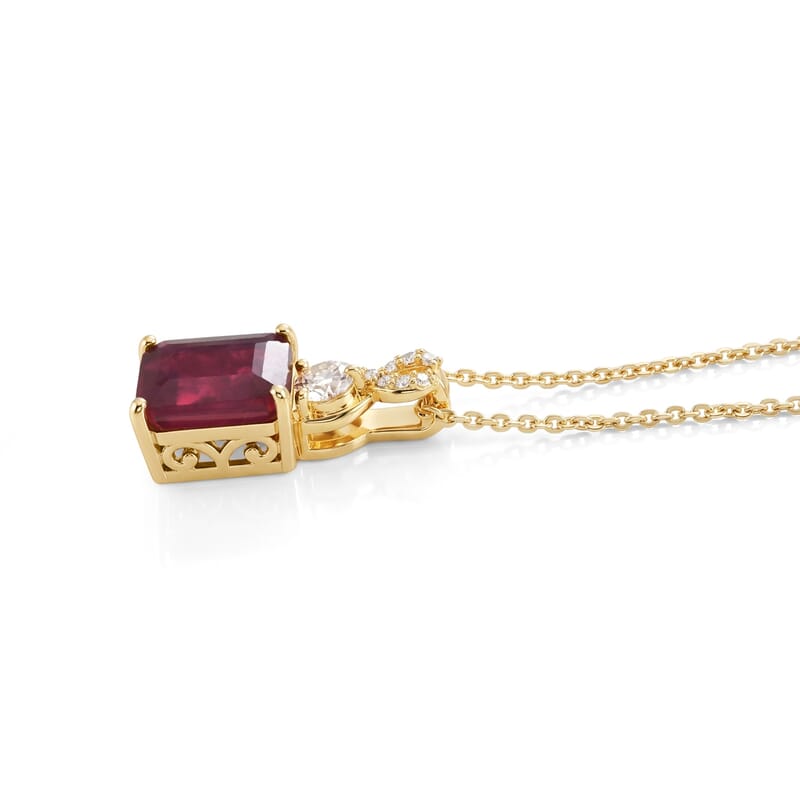 EverTrue Niassa Ruby (FF) and Moissanite 3.00 ctw Scarlet Knot Pendant Necklace in Stainless Steel 20 Inches